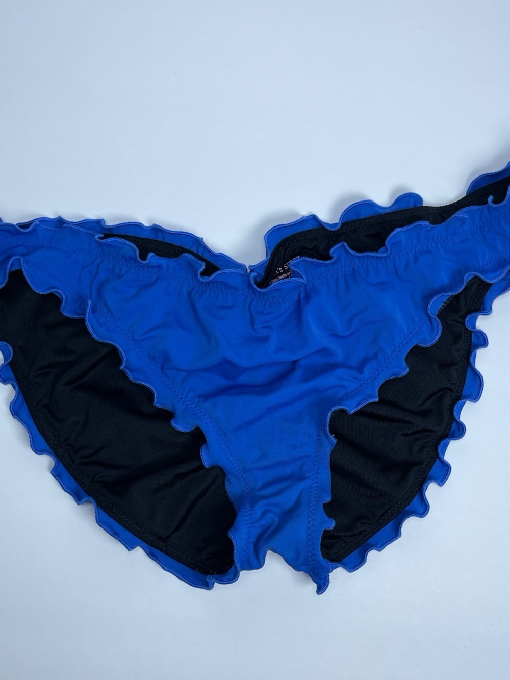 Victoria's Secret Black and Bright Blue Ruffle Bikini Bottom Large